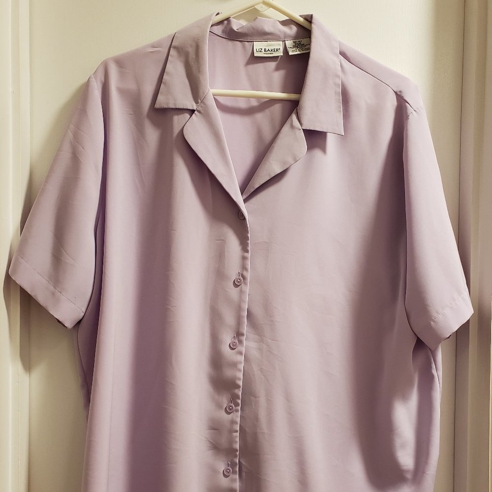 Liz Baker Women's 20W Lilac Button-Up Blouse